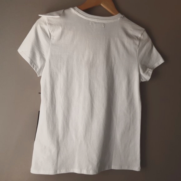 T Tahari White Crew Neck T-shirt with Bow on Collar | New! Size Small - Picture 9 of 15